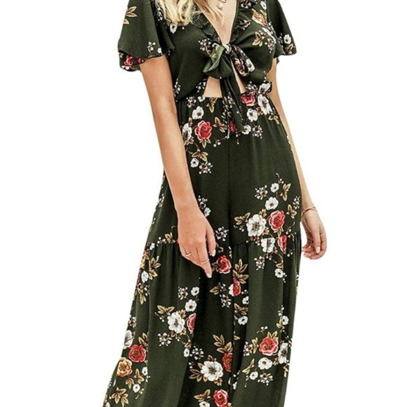 NWT Floral Keyhole Plunge V Wide Leg Jumpsuit - Picture 4 of 7